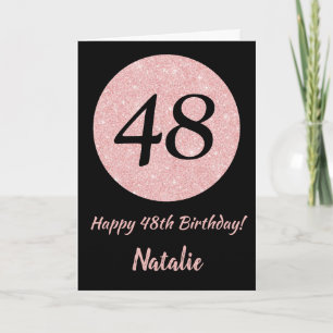 Carte Joyeux 48e anniversaire Noir et Rose Or rose