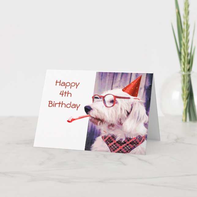 Carte Joyeux 4 Anniversaire Fun Dog Pet Blank Inside (Devant)