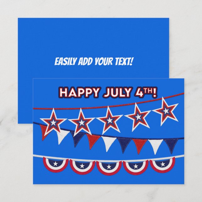 Carte Joyeux 4 juillet ! Bouton rouge clair blanc et ble (Devant / Derrière)