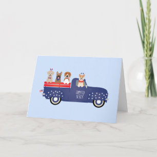 Carte Joyeux 4 Juillet Chiens Pickup Camion