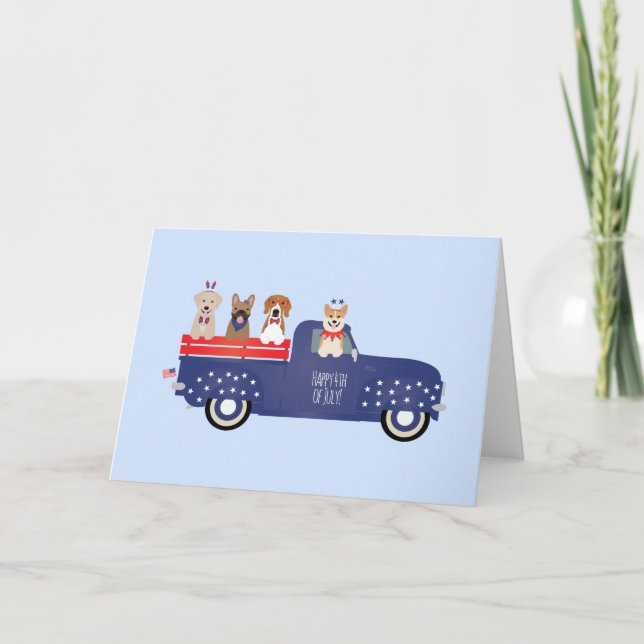 Carte Joyeux 4 Juillet Chiens Pickup Camion (Devant)