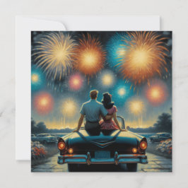 Carte Joyeux 4 juillet | Couple Fireworks des années 50