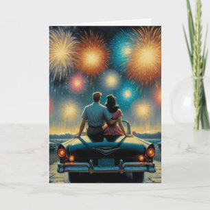 Carte Joyeux 4 juillet   Couple Fireworks des années 50
