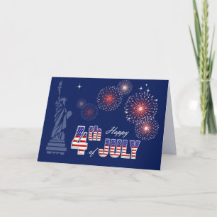 Carte Joyeux 4 juillet. Statue de la Liberté et feux d'a