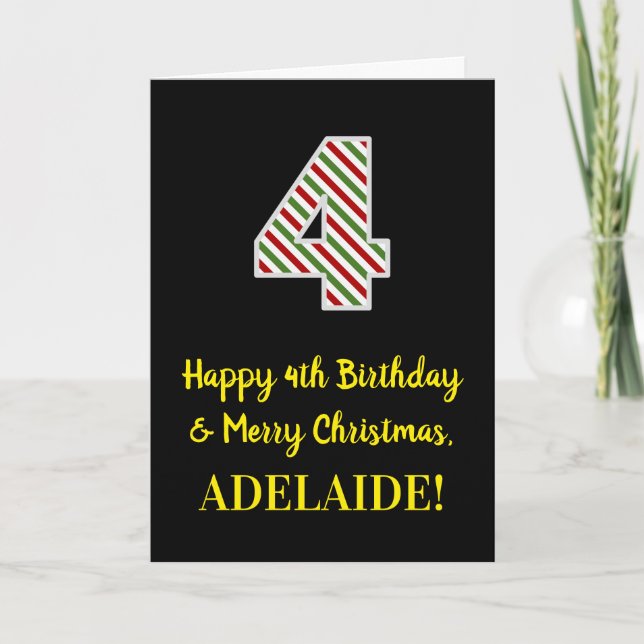 Carte Joyeux 4e anniversaire & Joyeux Noël, Nom personna (Devant)