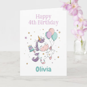 Carte Joyeux 4ème anniversaire, Licorne, Personnalisé