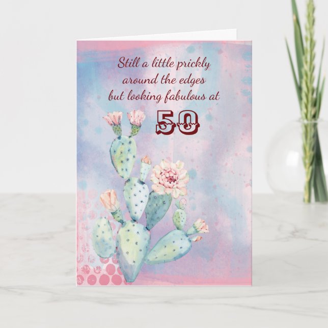 Carte Joyeux 50e anniversaire ami aquarelle Cactus (Devant)