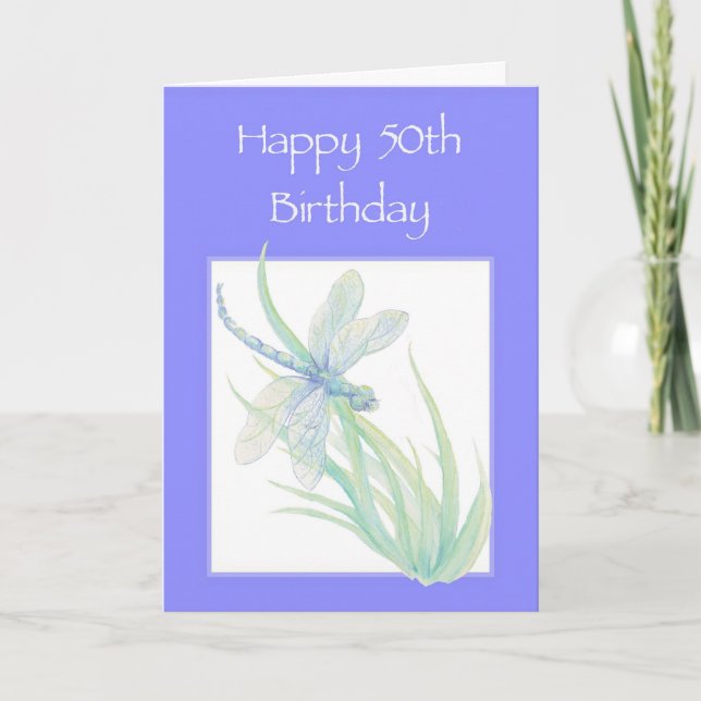 Carte Joyeux 50e anniversaire aquarelle Dragonfly Nature (Devant)
