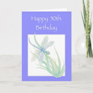 Carte Joyeux 50e anniversaire aquarelle Dragonfly Nature