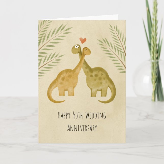 Carte Joyeux 50e anniversaire de Mariage couple Dinosaur (Devant)
