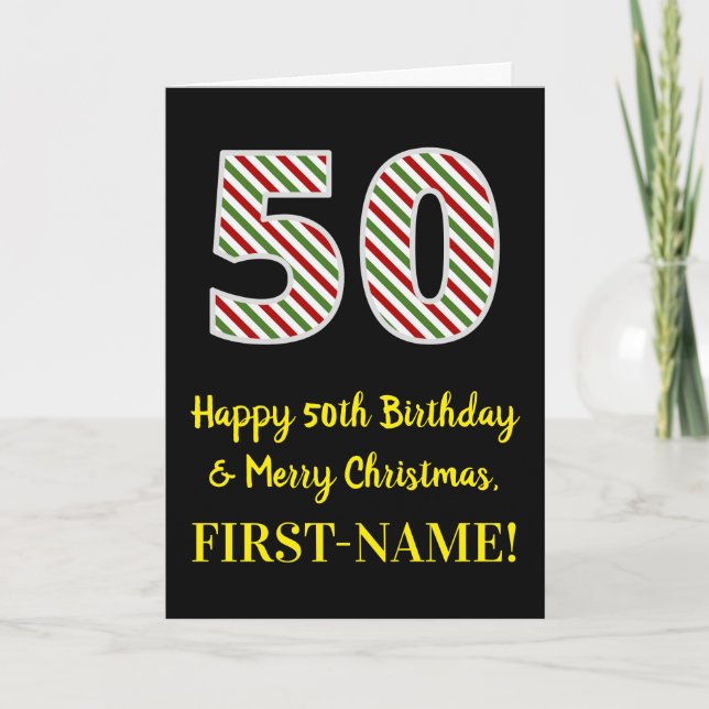 Carte Joyeux 50e anniversaire & Joyeux Noël, Nom personn (Devant)