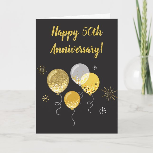 Carte Joyeux 50e anniversaire Mariage Ballons d'or (Devant)