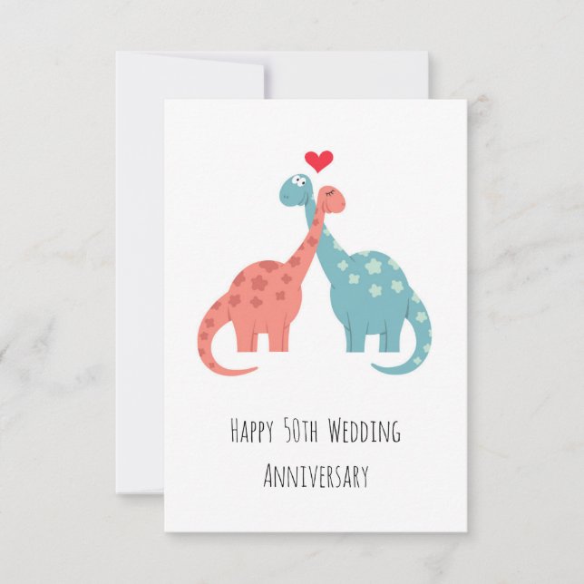 Carte Joyeux 50e anniversaire Mariage mignon Dinosaures (Devant)