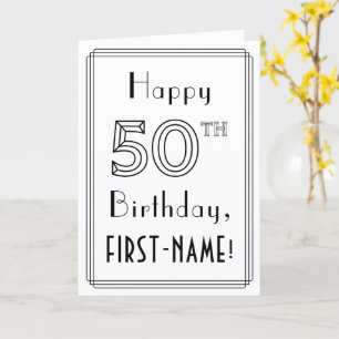 Carte Joyeux 50e anniversaire, style Art déco avec nom p
