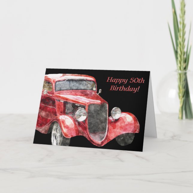 Carte Joyeux 50e anniversaire ! Voiture classique d'un d (Devant)
