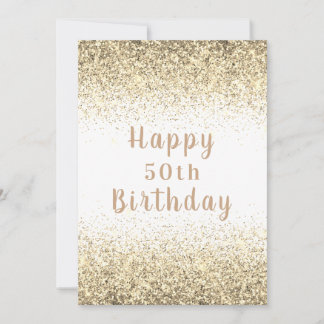 Carte Joyeux 50ème Parties scintillant d'or Typographie 