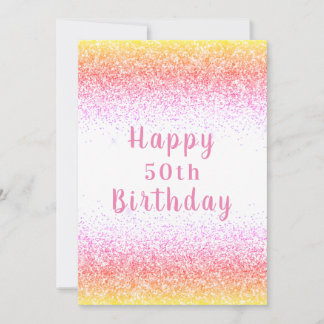 Carte Joyeux 50ème Parties scintillant rose typographie 