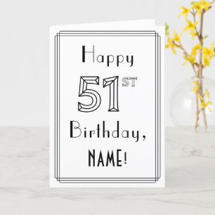 Carte Joyeux 51e anniversaire, style Art déco avec nom p