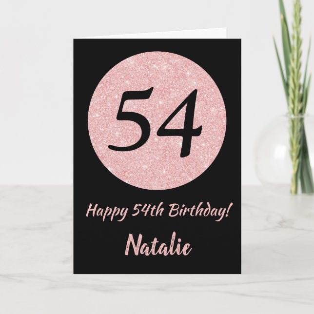 Carte Joyeux 54e anniversaire Noir et Rose Or rose (Devant)