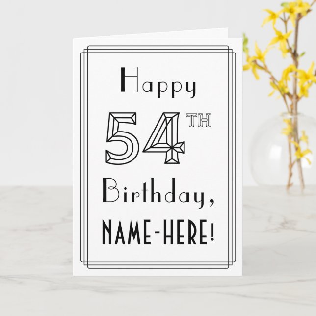Carte Joyeux 54e anniversaire, style Art déco avec nom p (Fleur jaune)