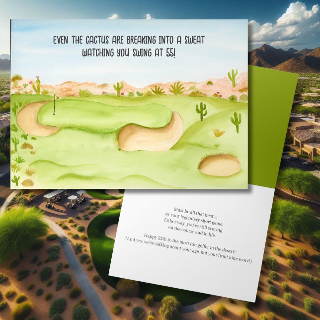 Carte Joyeux 55e anniversaire Desert Golf Course aquarel (Créateur téléchargé)