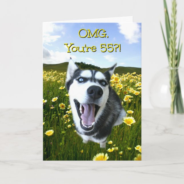 Carte Joyeux 55e anniversaire Funny Husky Chien (Devant)