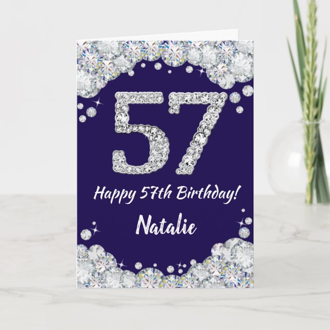 Carte Joyeux 57e anniversaire Marine Bleu et Parties sci (Devant)