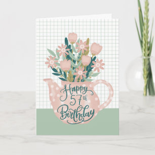 Carte Joyeux 57ème anniversaire avec Polka Dot Teapot of
