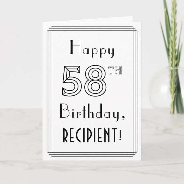 Carte Joyeux 58ème anniversaire, style Art Déco avec nom (Devant)