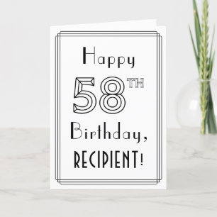 Carte Joyeux 58ème anniversaire, style Art Déco avec nom