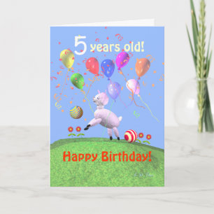 Carte Joyeux 5 Anniversaire agneau et ballons