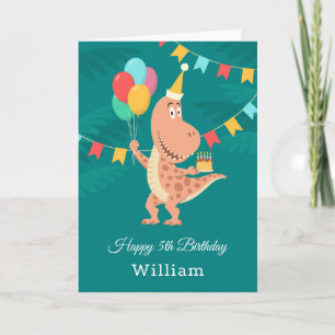 Carte Joyeux 5 Anniversaire Cake Balloon Cute Dinosaur C