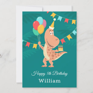 Carte Joyeux 5 Anniversaire Cake Balloon Cute Dinosaur C