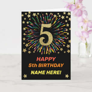 Carte Joyeux 5 Anniversaire Feu d'Arc-en-ciel noir & or