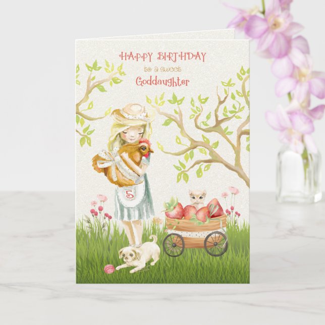 Carte Joyeux 5e anniversaire à Godgirl Girl and Animals (Orchidée)