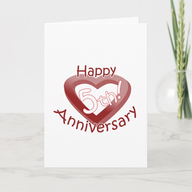 Carte "Joyeux 5e anniversaire" Design cardiaque (Devant)