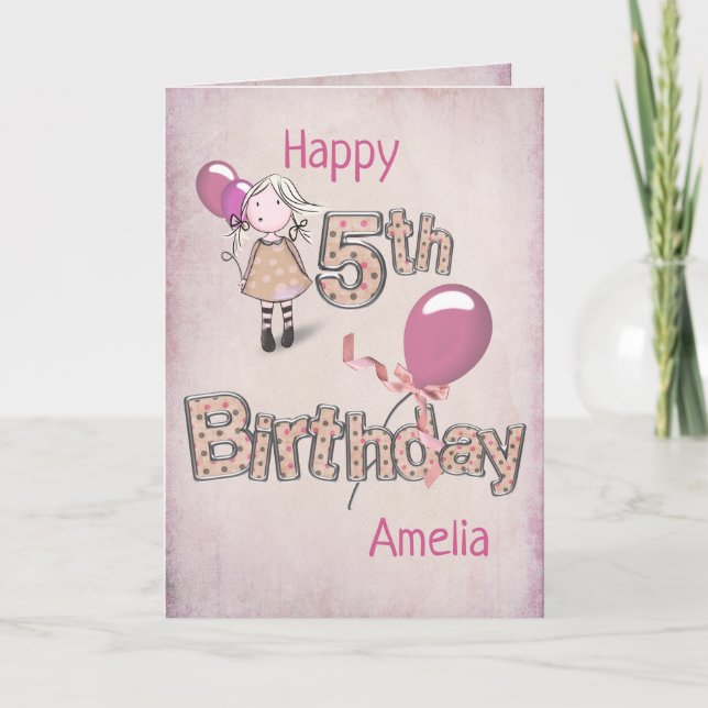 Carte Joyeux 5e anniversaire pois et ballons (Devant)