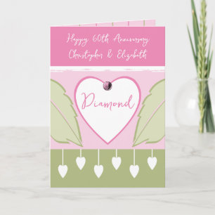 Carte Joyeux 60e anniversaire ajouter des noms rose vert