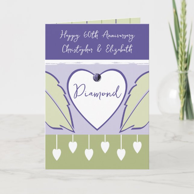 Carte Joyeux 60e anniversaire ajouter des noms vert viol (Devant)