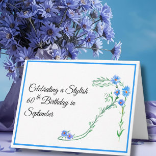 Carte Joyeux 60e anniversaire de septembre Fleurs Blue A