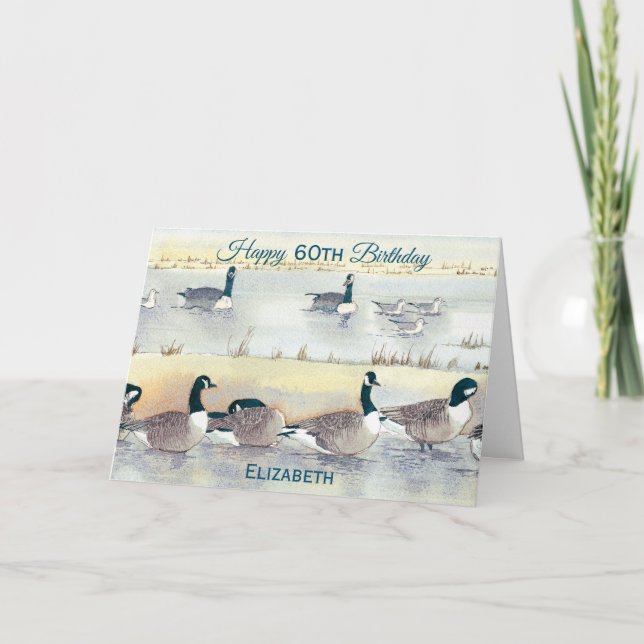 Carte Joyeux 60e Anniversaire Oie Oiseau Art Aquarelle C (Devant)