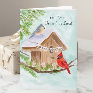 Carte Joyeux 60e anniversaire oiseaux à la maison pour o