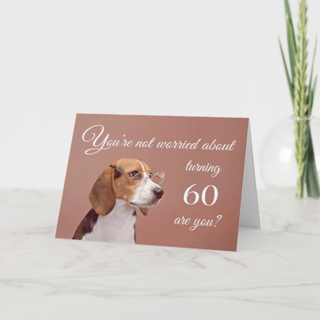 Carte Joyeux 60ème anniversaire, beagle inquiet (Devant)