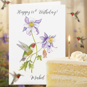 Carte Joyeux 61e anniversaire Columbine avec Hummingbird