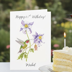 Carte Joyeux 63e anniversaire Columbine avec Hummingbird