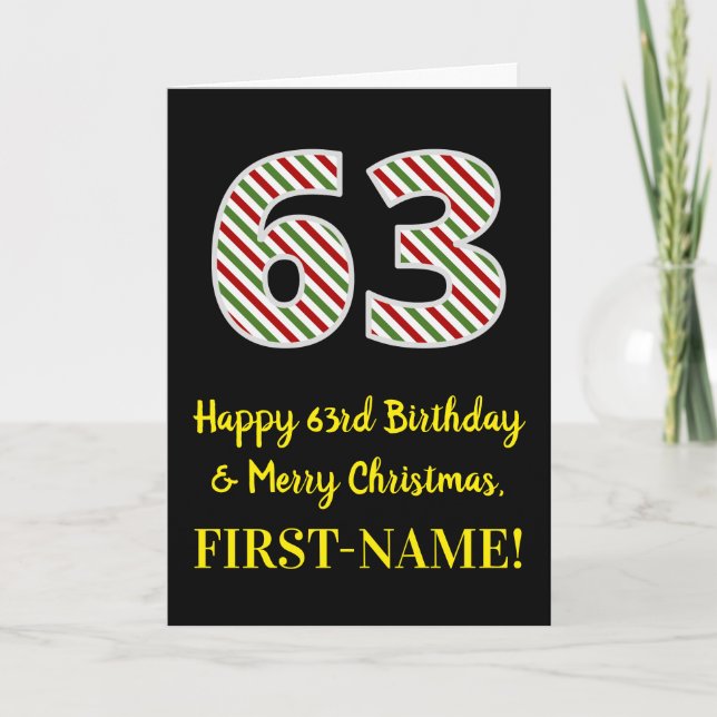 Carte Joyeux 63e anniversaire & Joyeux Noël, Nom personn (Devant)