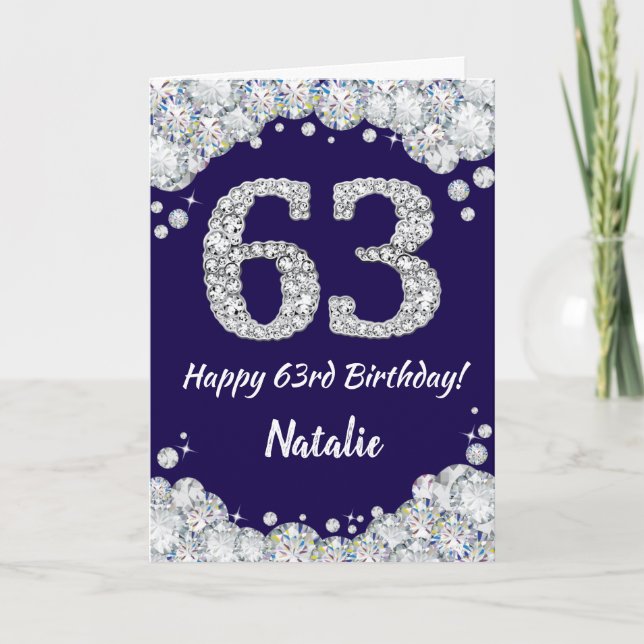 Carte Joyeux 63e anniversaire Marine Bleu et Parties sci (Devant)