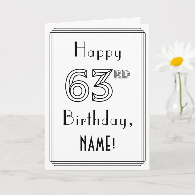 Carte Joyeux 63ème anniversaire, style Art Déco avec nom (Petite plante)
