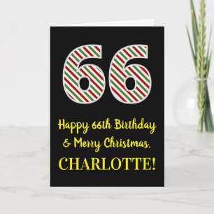 Carte Joyeux 66e anniversaire & Joyeux Noël, Nom personn