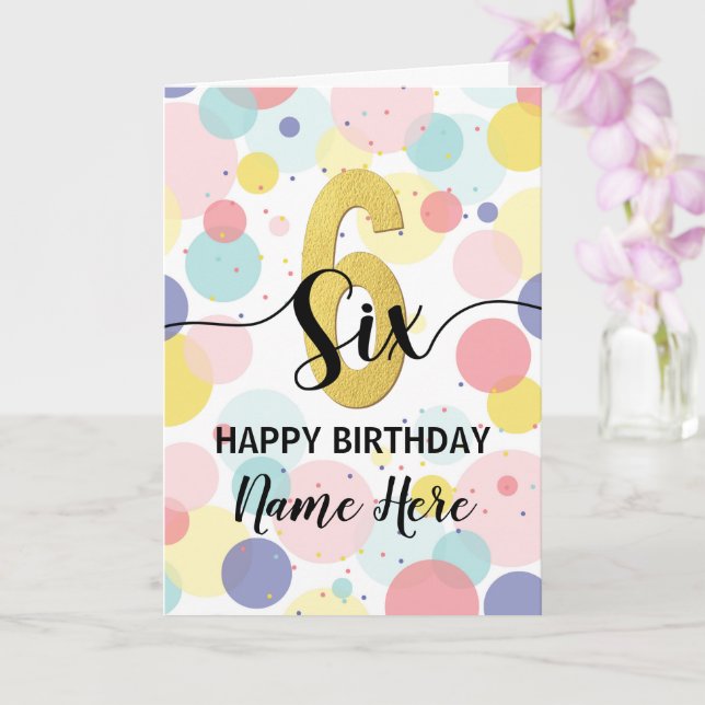 Carte Joyeux 6e anniversaire Pastel Rainbow Gold Girl (Orchidée)